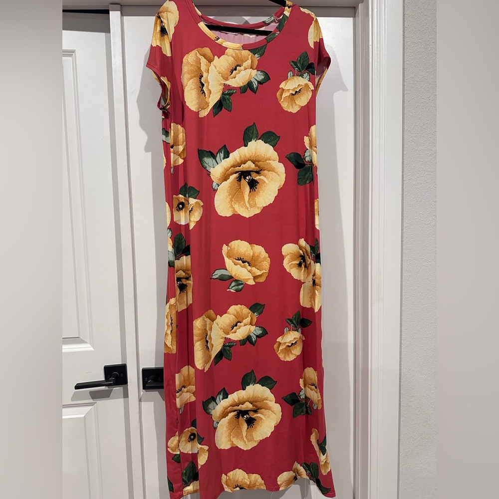 Pinc Maxi Floral Burnt Orange and Yellow Women's Dress